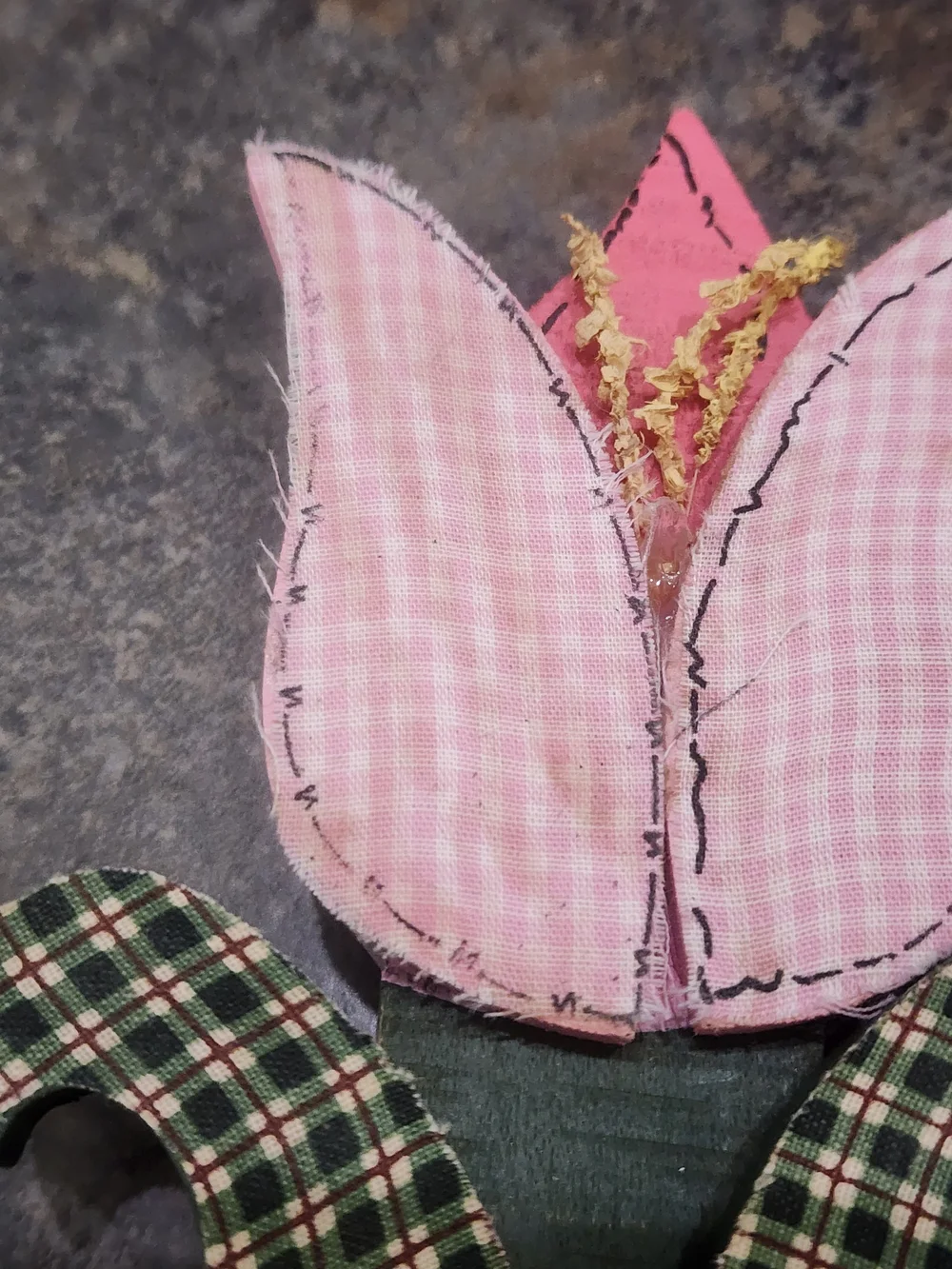 Vintage Handmade Cat Pink Tulip Wood Indie Folk Art 10.5